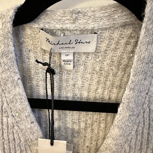 NWT SP MICHAEL STARS Laurel grey sparkle detail woman surplice Wrap rib sweater - Picture 5 of 16